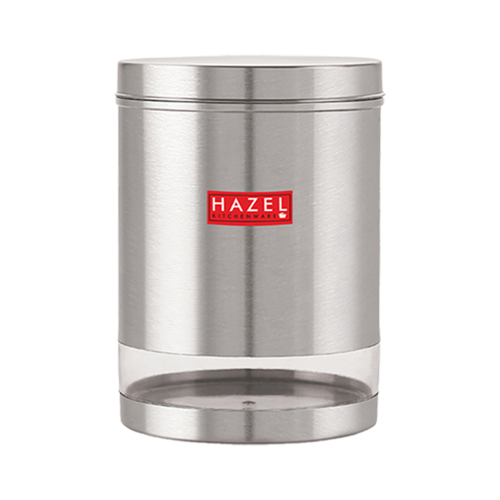 HAZEL Stainless Steel Container For Kitchen Storage Transparent See Through Matt Finish Storage Jar Dabba, Set of 1, 3000 ML, Silver