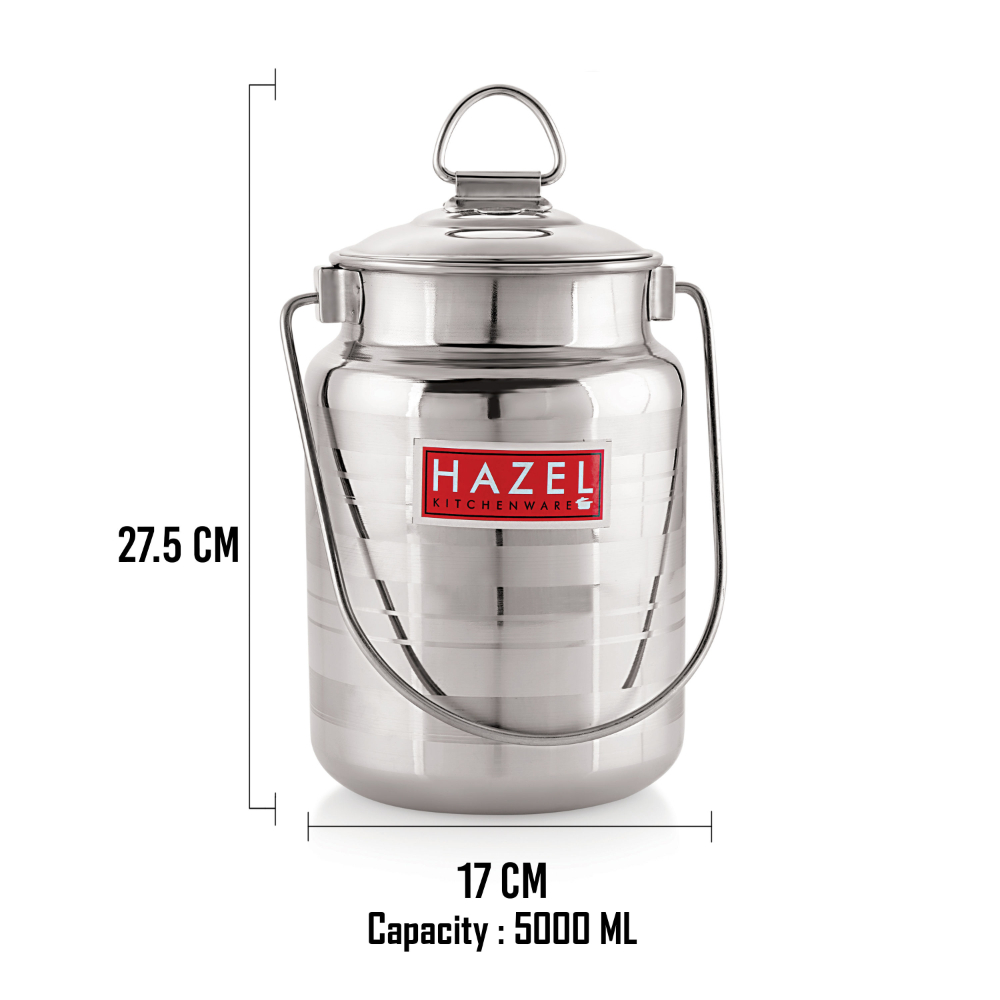 HAZEL Stainless Steel Ghee Oil Milk Designer Container for Kitchen | Multipurpose Oil Container | Capacity of 5000 ml, Silver