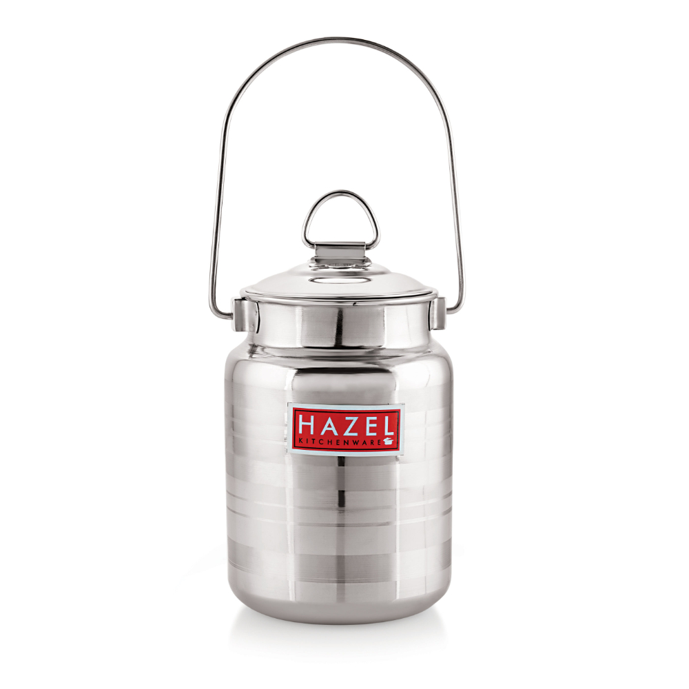 HAZEL Stainless Steel Ghee Oil Milk Designer Container for Kitchen | Multipurpose Oil Container | Capacity of 5000 ml, Silver