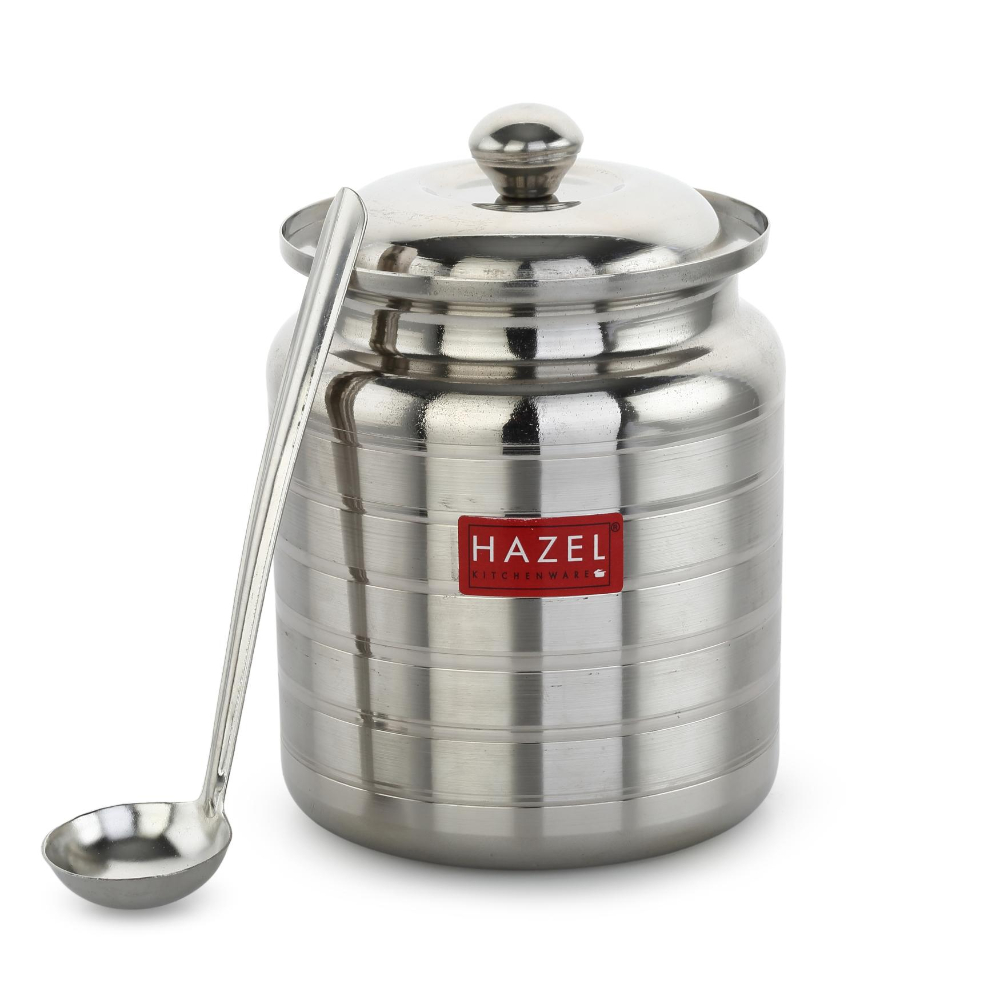 HAZEL Stainless Steel Ghee Pot with Spoon | Oil Containers for Kitchen with Lid, 275 ML