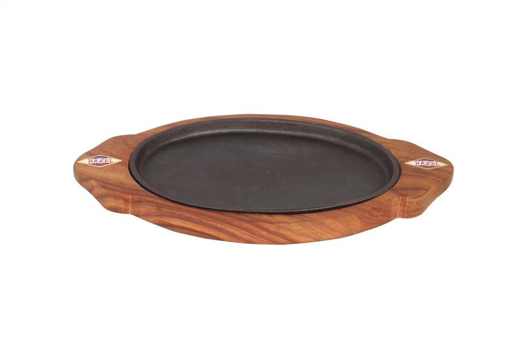 HAZEL Sizzler Plate with Wodden Base Oval Small