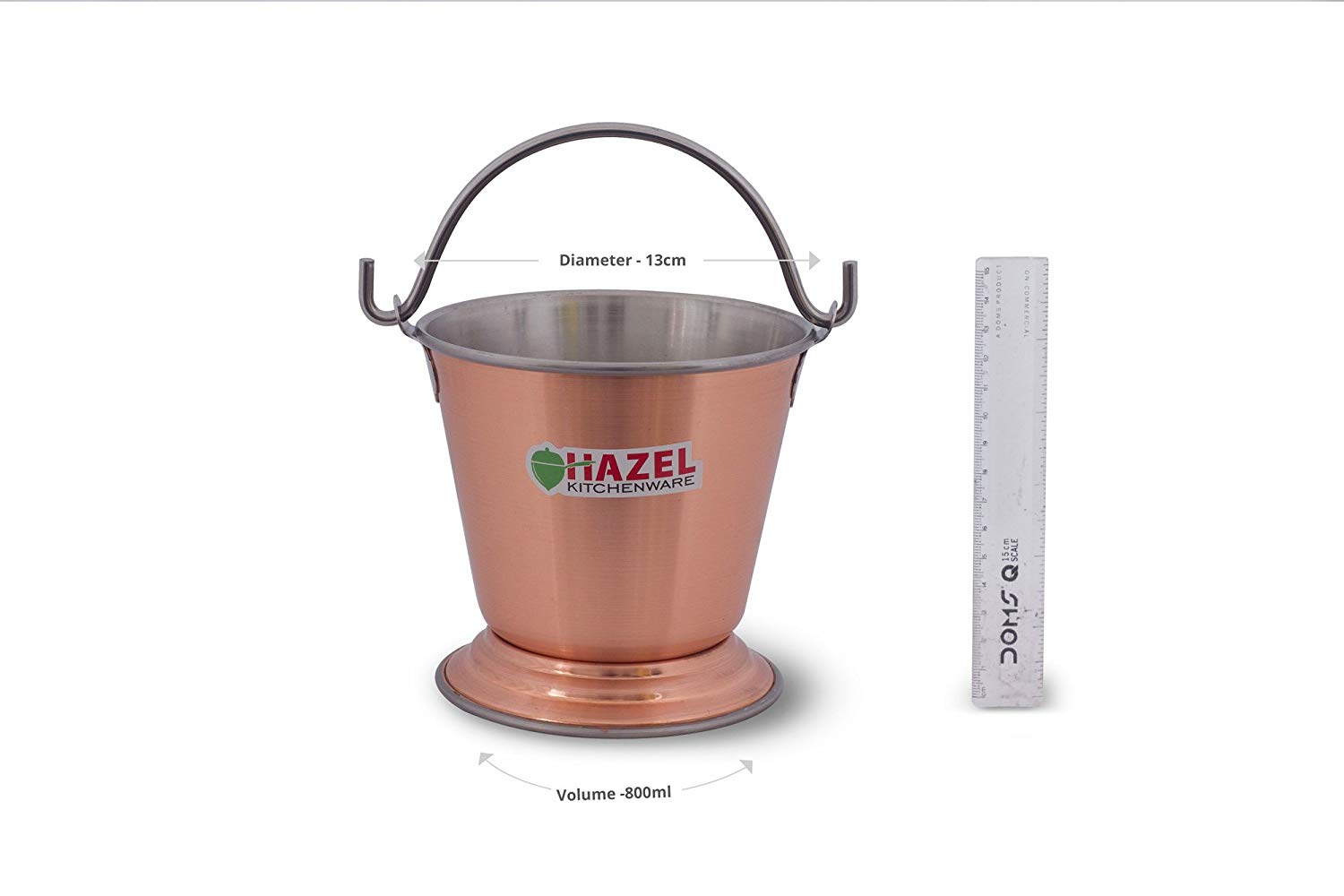 HAZEL Food Curry Dal Serving Stainless Steel Bucket (800 ml), Silver & Copper