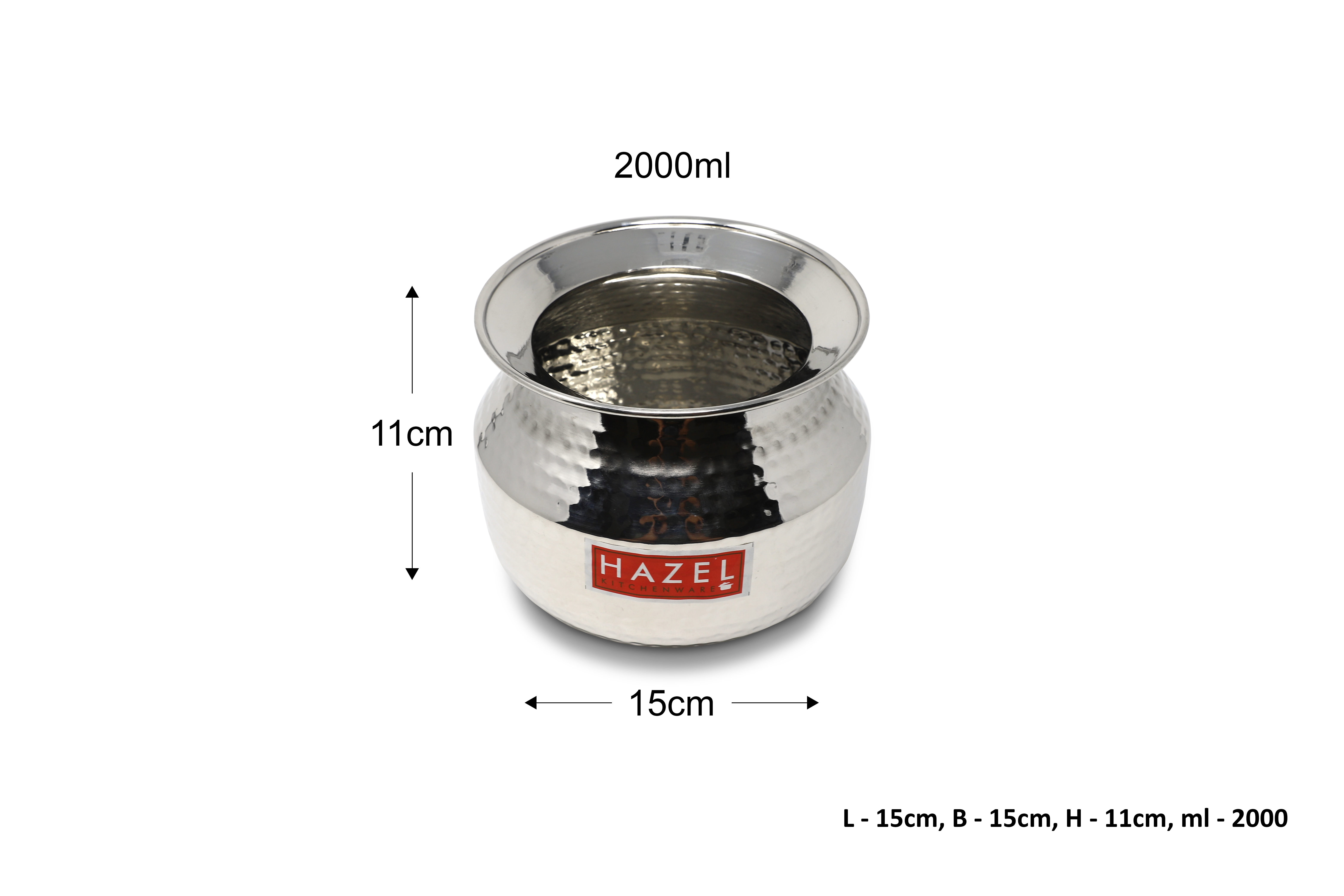 HAZEL Water Storage Hammer tone Stainless Steel Lota Container (2000 ml), Silver