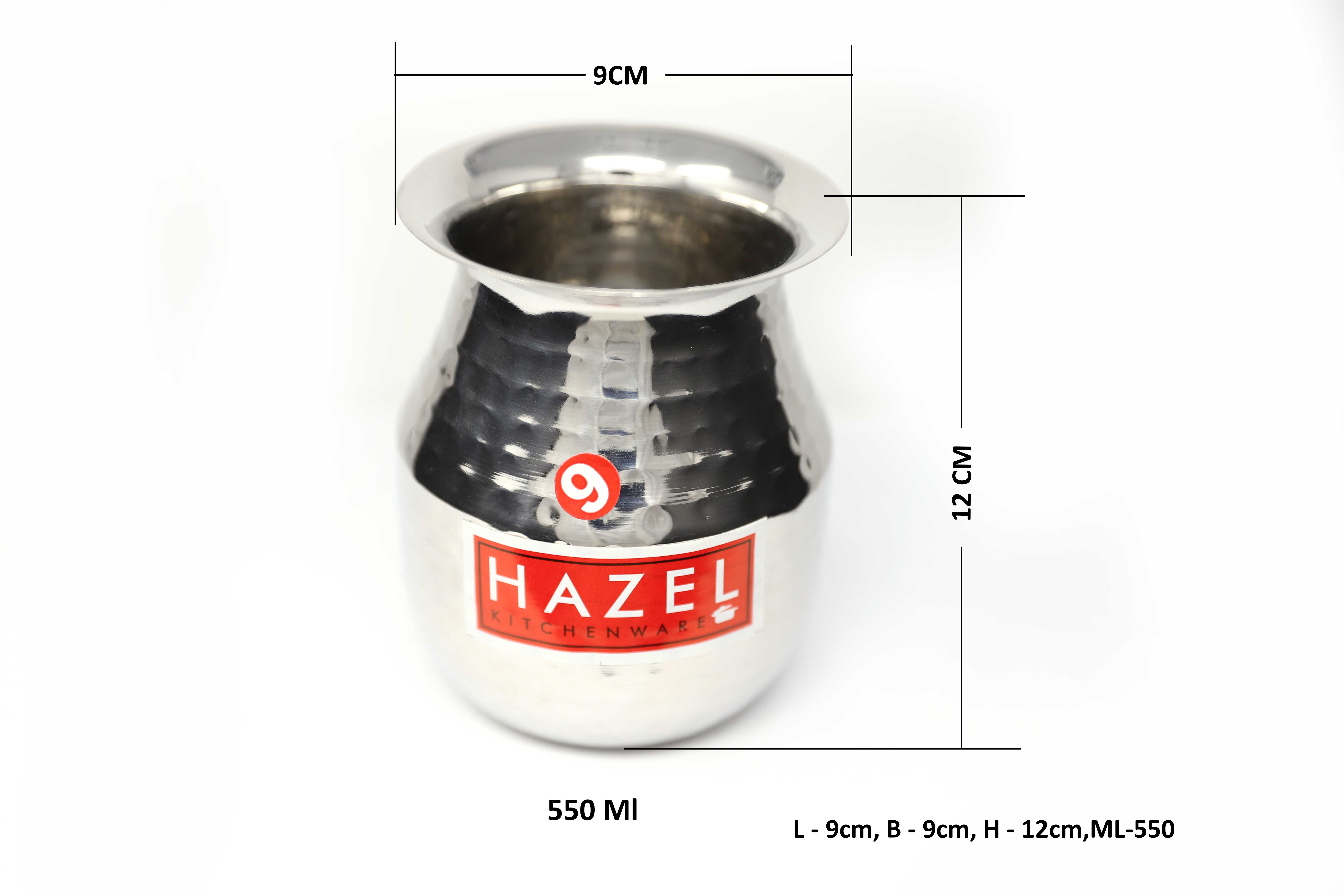 HAZEL Water Storage Hammer tone Stainless Steel Parsi Lota Container (550 ml), Silver