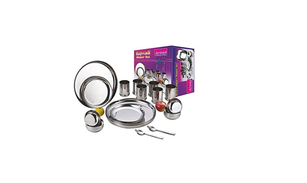 Aristo Rajwadi Round Stainless Steel Dinner Set, 36 Pcs