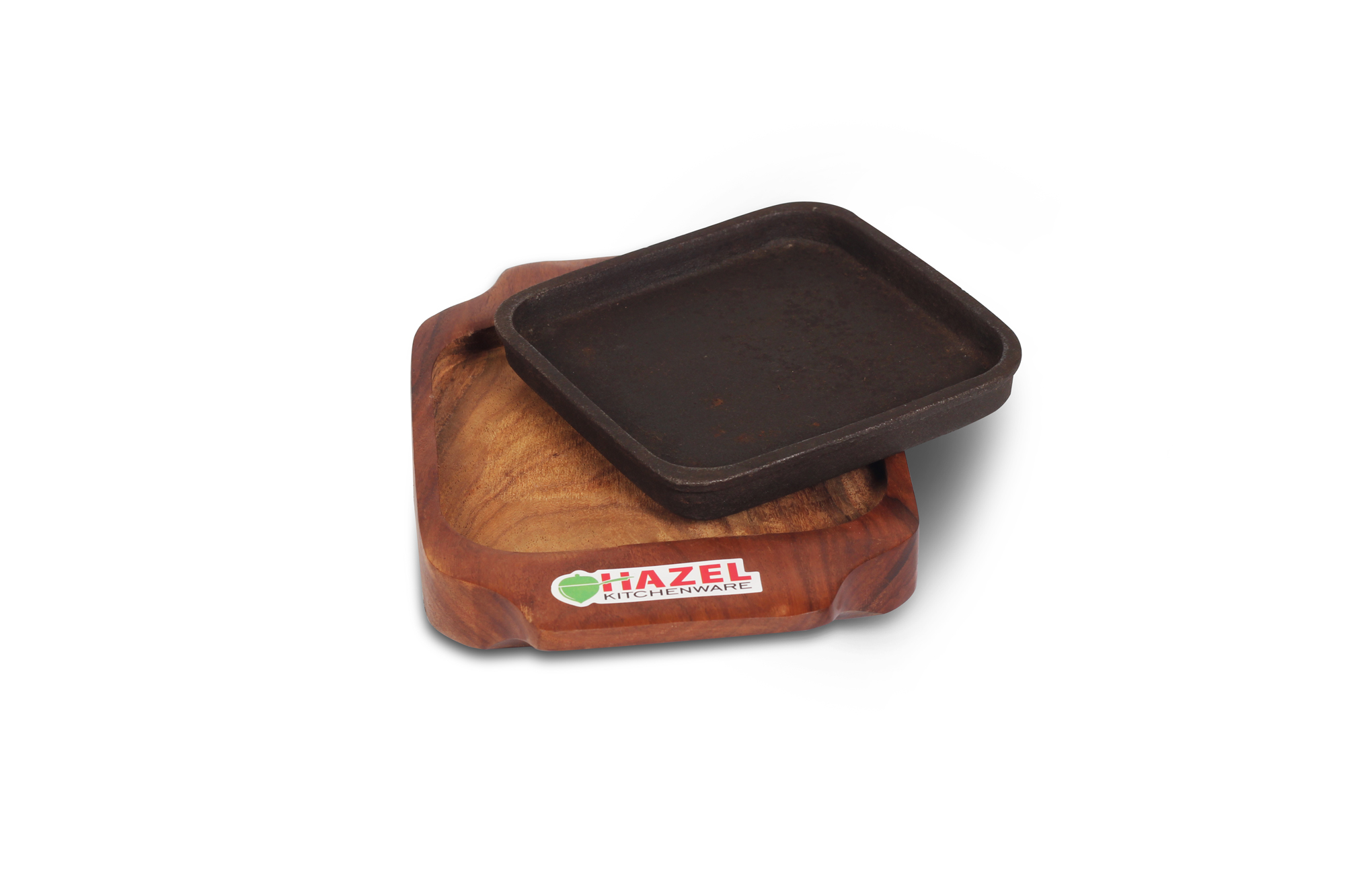 HAZEL Sizzling Brownie Plate / Tray With Wooden Base Square 6 Inch