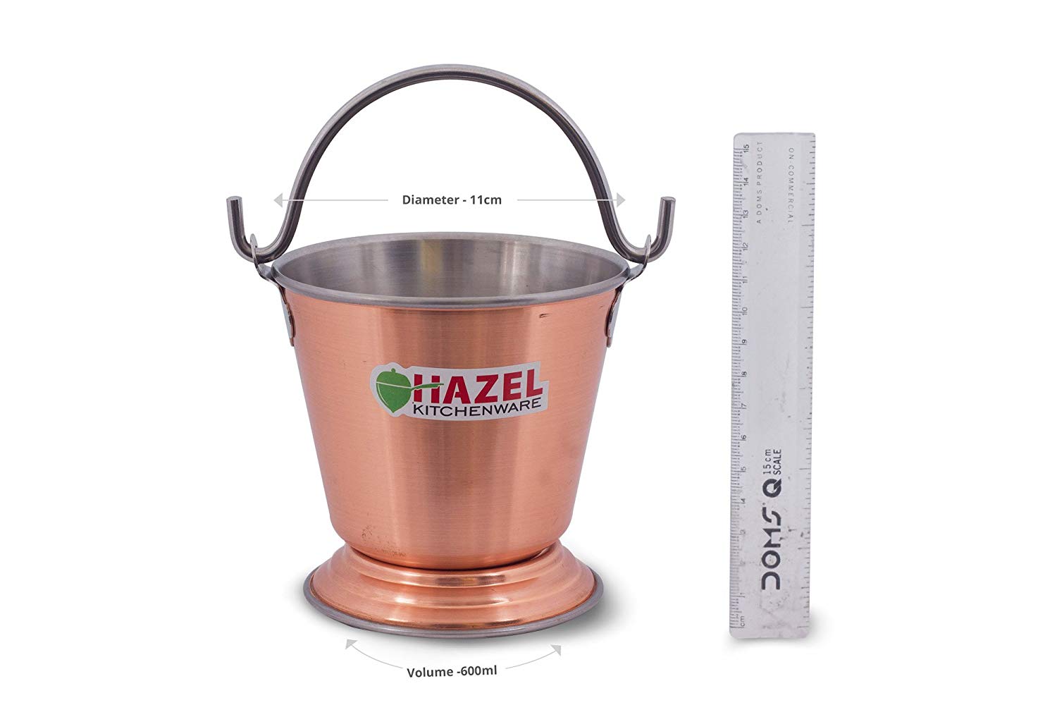 HAZEL Food Curry Dal Serving Stainless Steel Bucket (600 ml), Silver & Copper