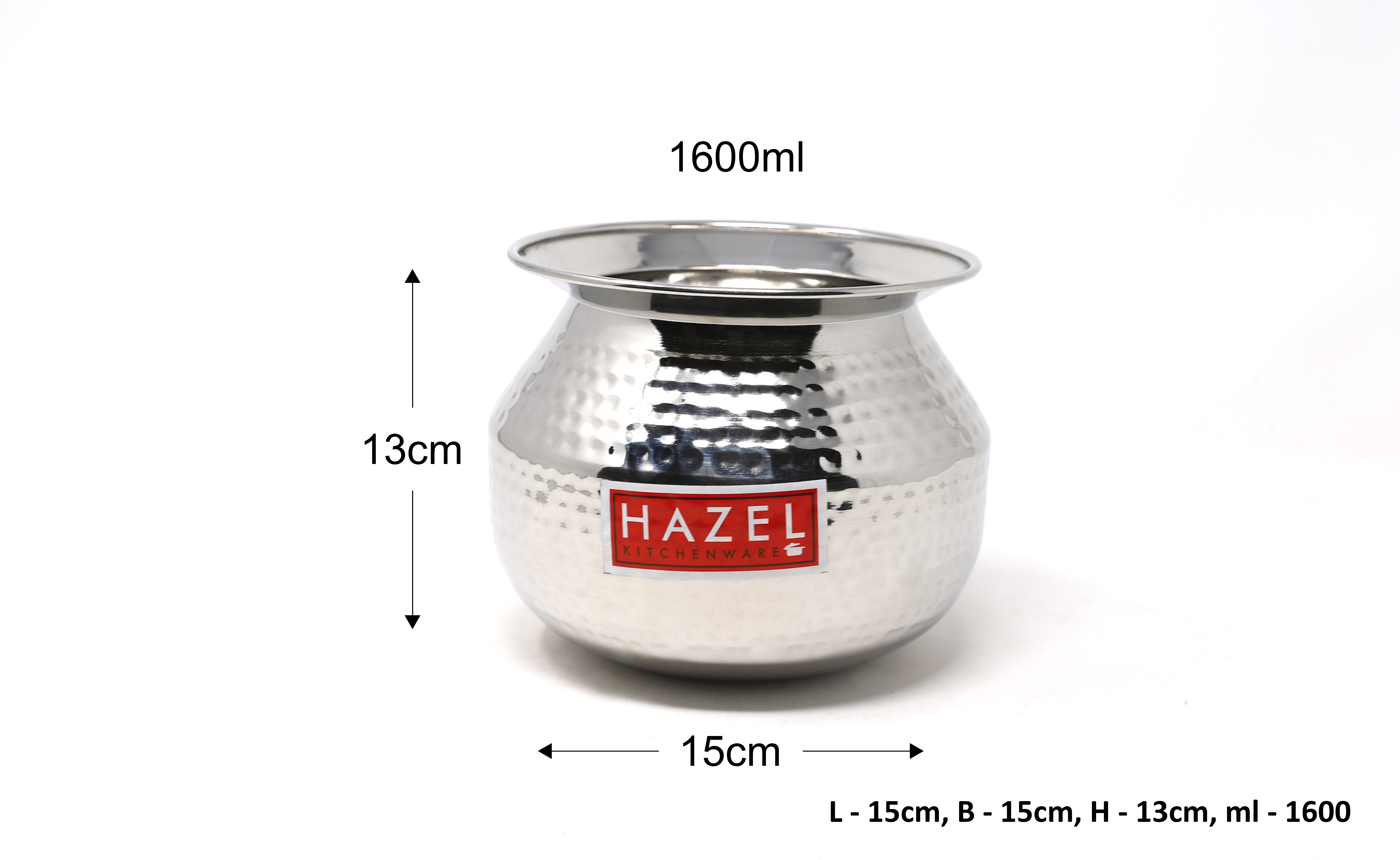 HAZEL Water Storage Hammer tone Stainless Steel Lota Container (1600 ml), Silver