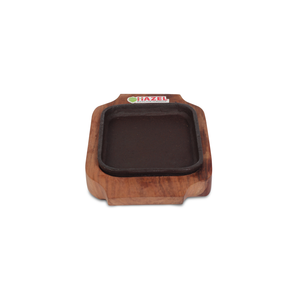 HAZEL Sizzling Brownie Plate / Tray With Wooden Base Square 6 Inch