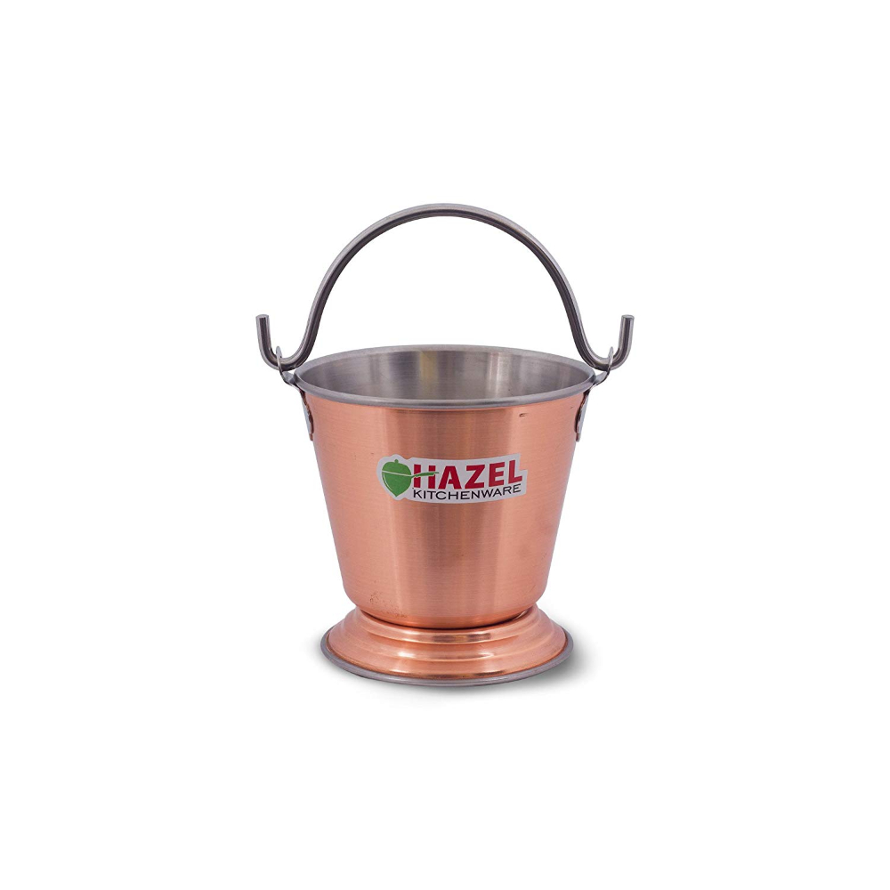 HAZEL Food Curry Dal Serving Stainless Steel Bucket (600 ml), Silver & Copper