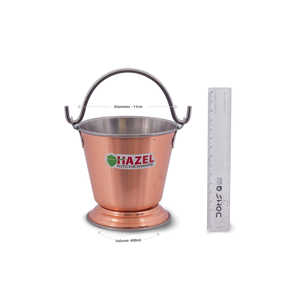 HAZEL Food Curry Dal Serving Stainless Steel Bucket (600 ml), Silver & Copper