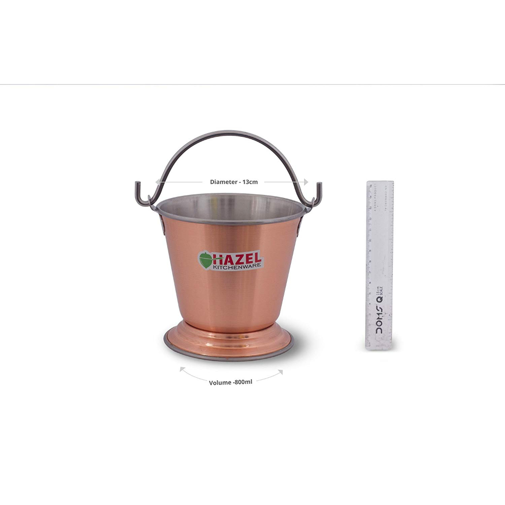 HAZEL Food Curry Dal Serving Stainless Steel Bucket (800 ml), Silver & Copper