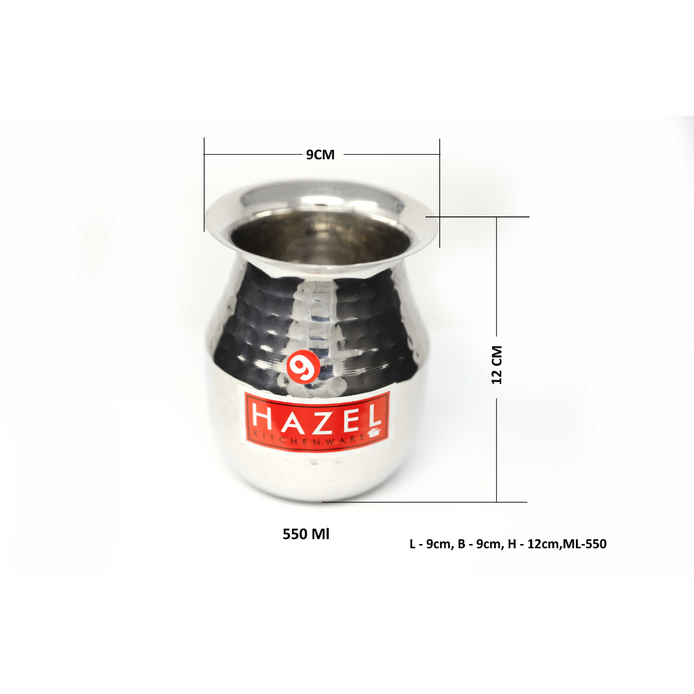 HAZEL Water Storage Hammer tone Stainless Steel Parsi Lota Container (550 ml), Silver