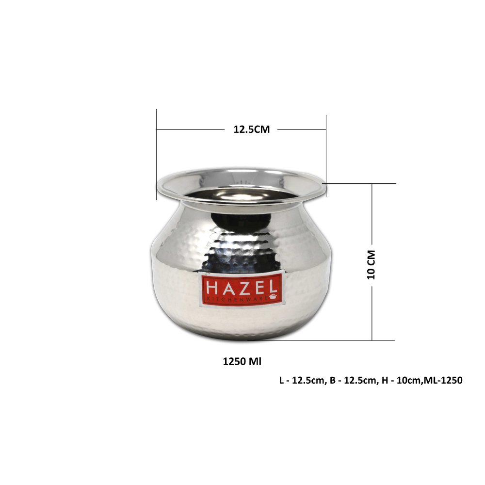 HAZEL Water Storage Hammer tone Stainless Steel Lota Container (1250 ml), Silver