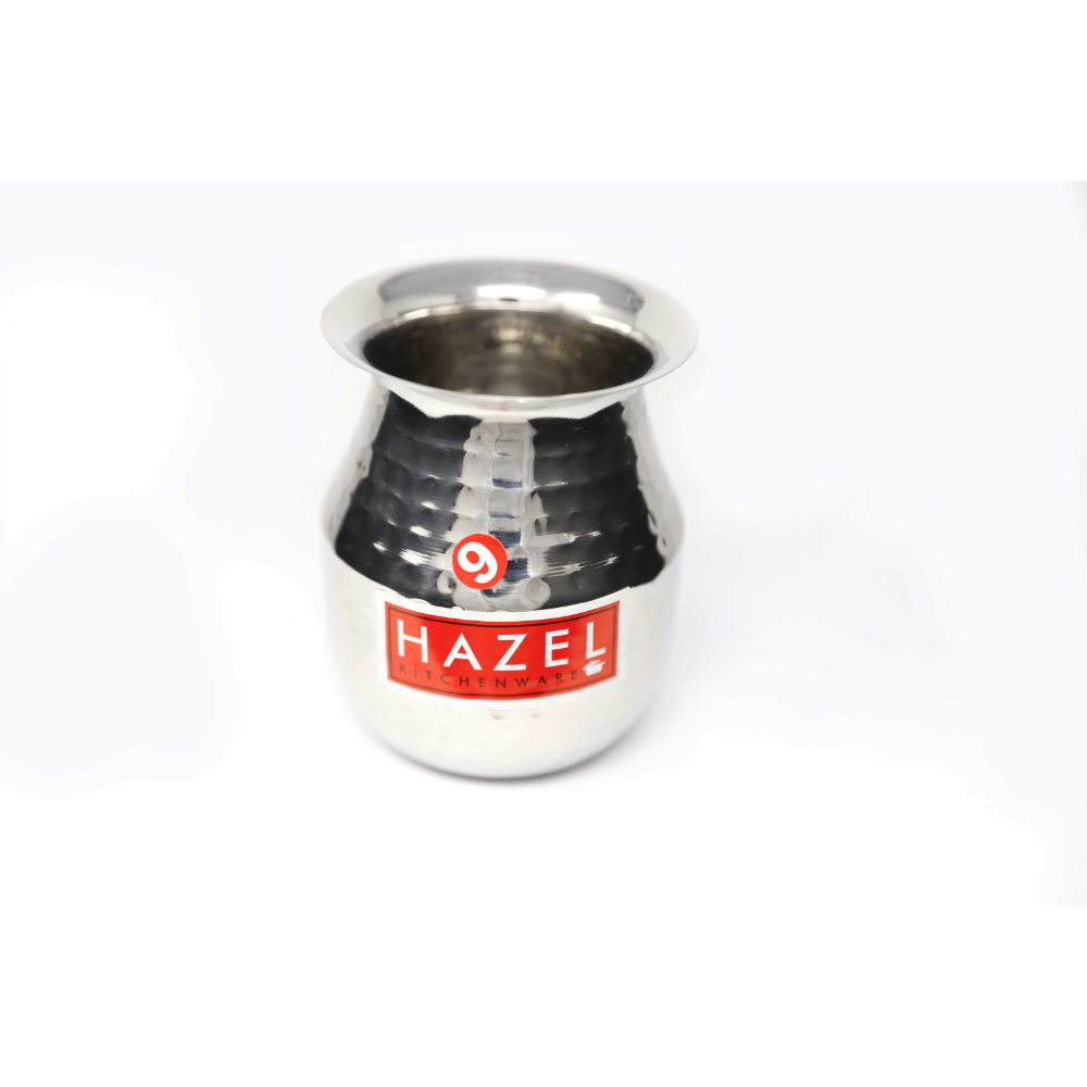 HAZEL Water Storage Hammer tone Stainless Steel Parsi Lota Container (550 ml), Silver