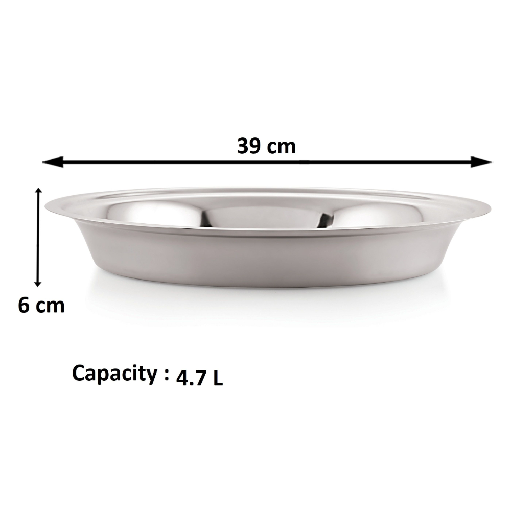 HAZEL Stainless Steel Parat | Steel Parat For Dough Flour Kneading |Atta Parat Steel For Kitchen Big Size, 39 cm, 4700 ML