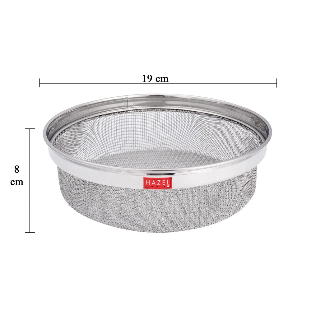 HAZEL Stainless Steel Strainer Basket Without Handle | Steel Fruits Basket | Vegetable Basket for Kitchen | Washer Colander Sieve For Kitchen | 19 cm