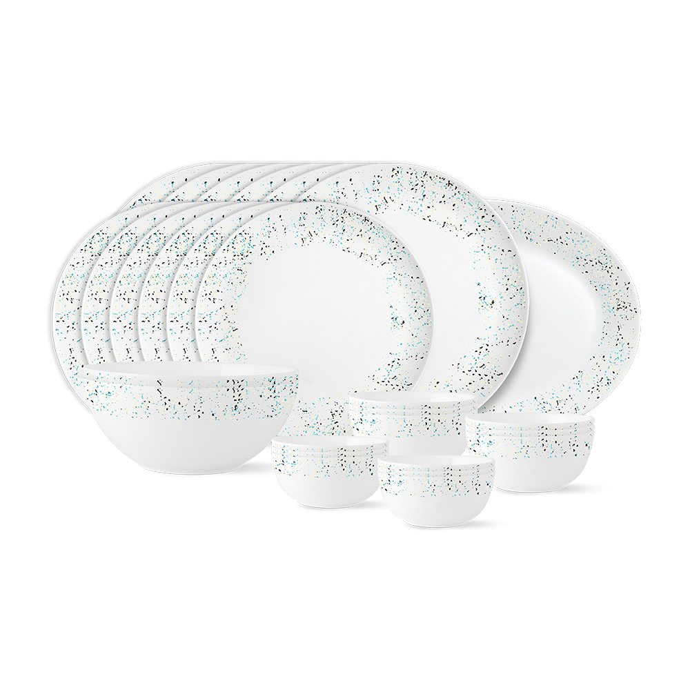 Larah By Borosil Moon Riva Dinner Set - 27 Pcs, Opal Glass Dinner Plates & Bowls Crockery Set for Dinning, White