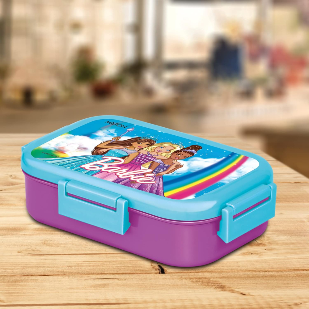 MILTON Flatmate Barbie Inner Stainless Steel Tiffin Box, 700 ml, with Inner Stainless Steel Container, 200 ml and Spoon, Purple