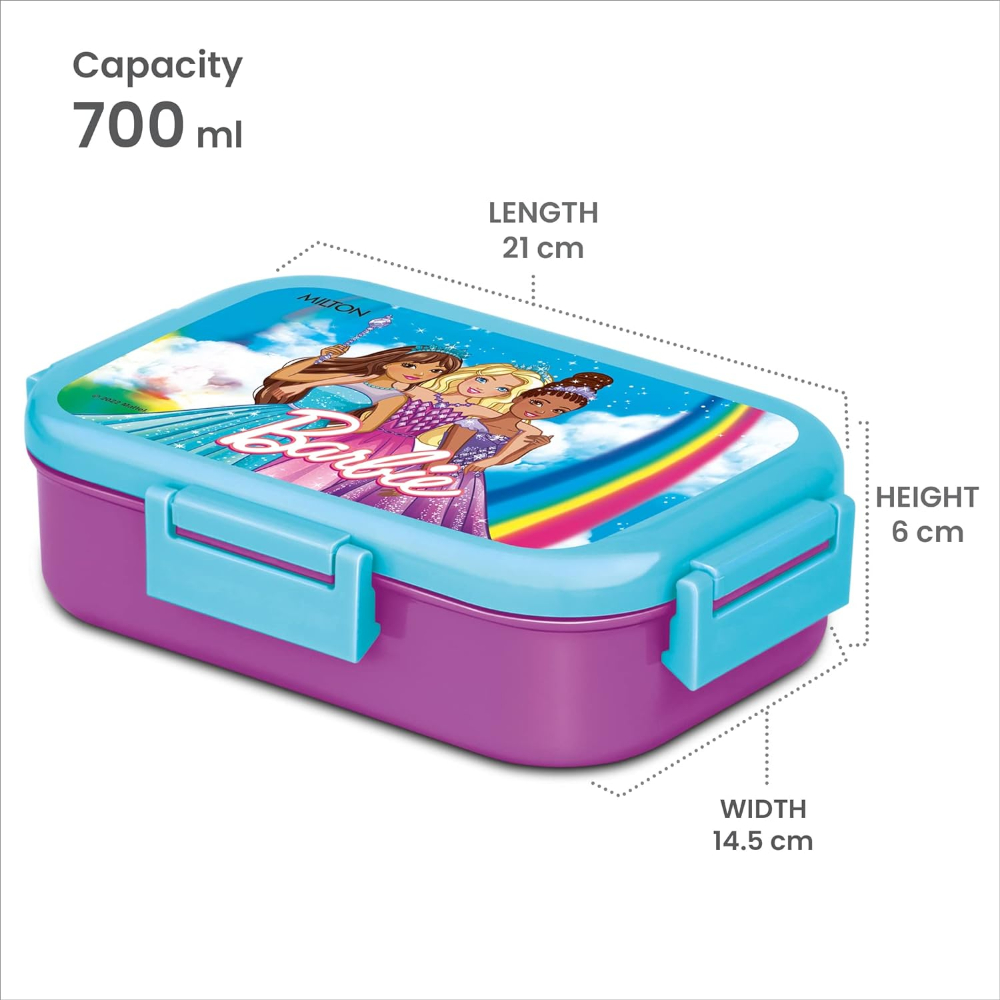 MILTON Flatmate Barbie Inner Stainless Steel Tiffin Box, 700 ml, with Inner Stainless Steel Container, 200 ml and Spoon, Purple