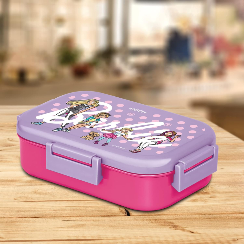MILTON Flatmate Barbie Inner Stainless Steel Tiffin Box, 700 ml, with Inner Stainless Steel Container, 200 ml and Spoon, Cherry Pink