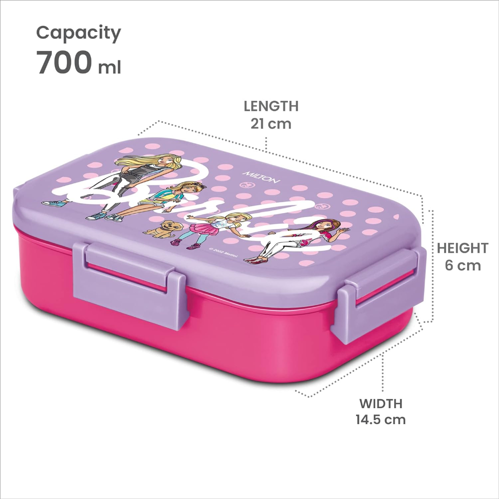 MILTON Flatmate Barbie Inner Stainless Steel Tiffin Box, 700 ml, with Inner Stainless Steel Container, 200 ml and Spoon, Cherry Pink
