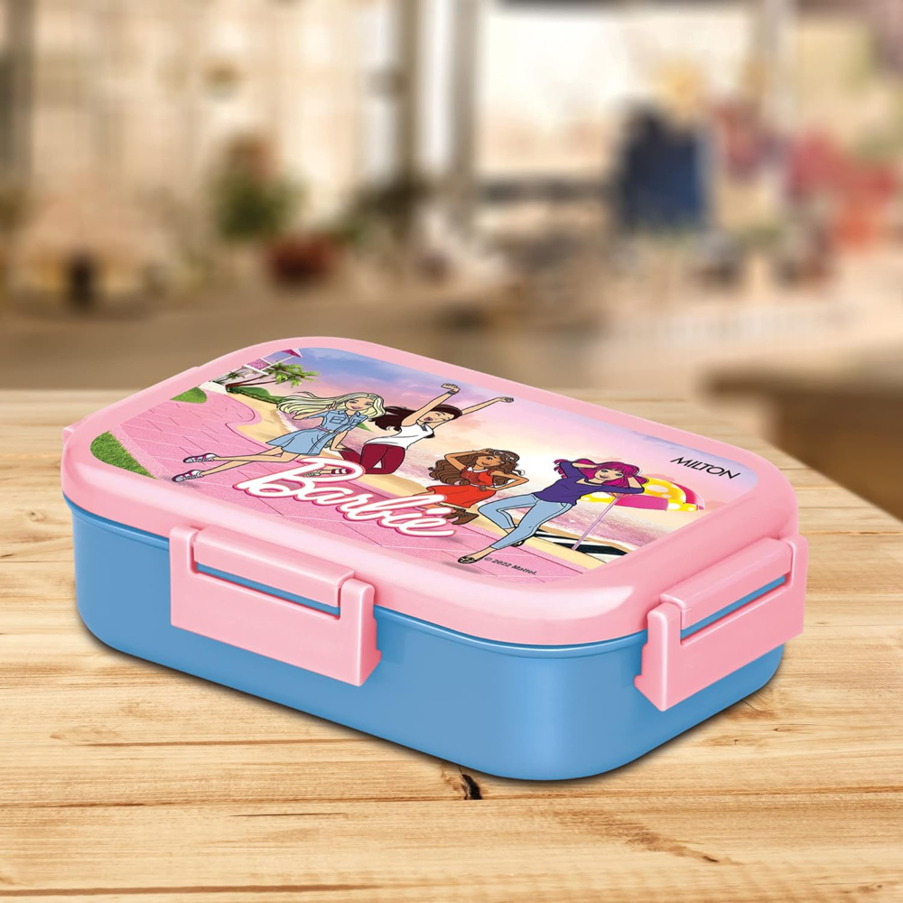 MILTON Flatmate Barbie Inner Stainless Steel Tiffin Box, 700 ml, with Inner Stainless Steel Container, 200 ml and Spoon, Blue