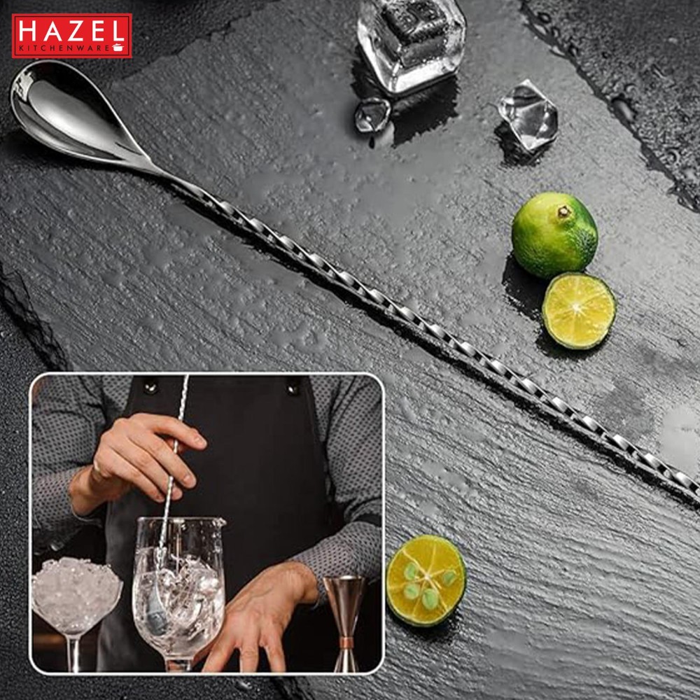 HAZEL Stainless Steel Bar Spoon | Teardrop Twisted Design Bar Stirrer