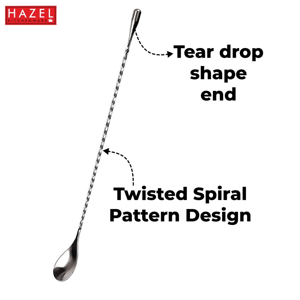 HAZEL Stainless Steel Bar Spoon | Teardrop Twisted Design Bar Stirrer, Set of 3