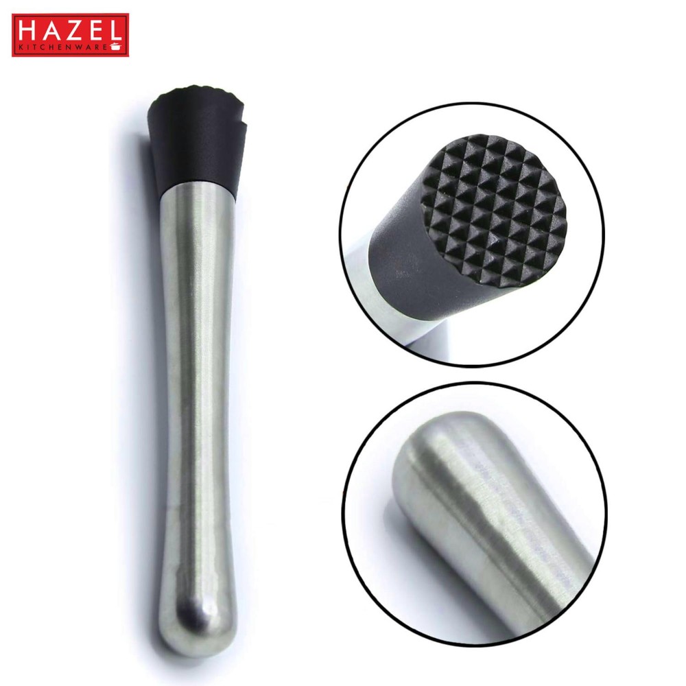 HAZEL Stainless Steel Cocktail Muddler | Bar Tools Muddle with Easy Grip