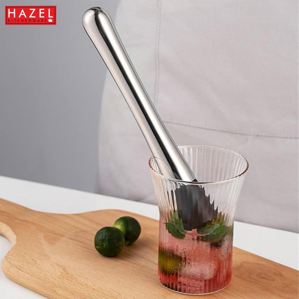 HAZEL Stainless Steel Cocktail Muddler | Bar Tools Muddle with Easy Grip