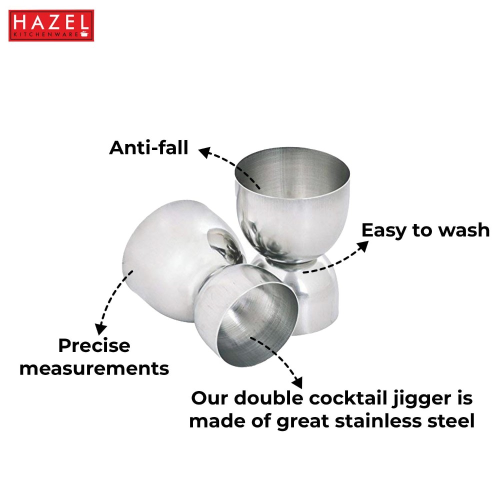 HAZEL Stainless Steel Peg Measure Jigger | Double Sided Round Jigger Measure, 50 ML, Set of 2