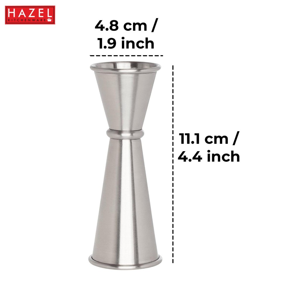 HAZEL Stainless Steel Peg Measure Jigger | Double Sided Ring Jigger Measure, 50 ML, Set of 2