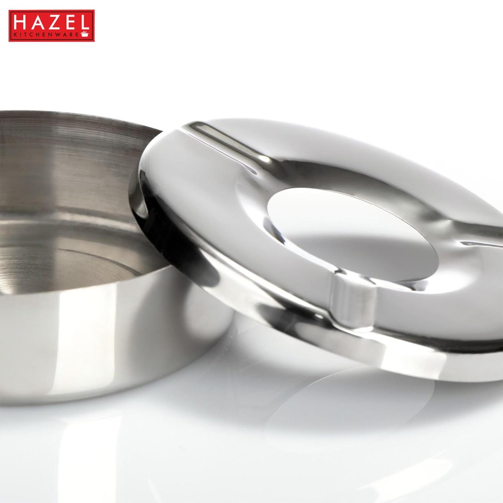 HAZEL Stainless Steel Ash Tray with Lid | Lid Ash Tray for Home, Silver