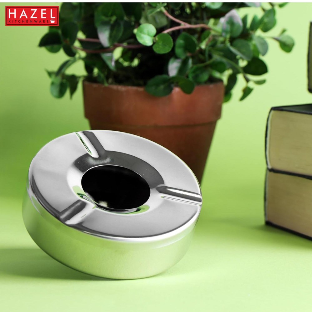 HAZEL Stainless Steel Ash Tray with Lid | Lid Ash Tray for Home, Silver