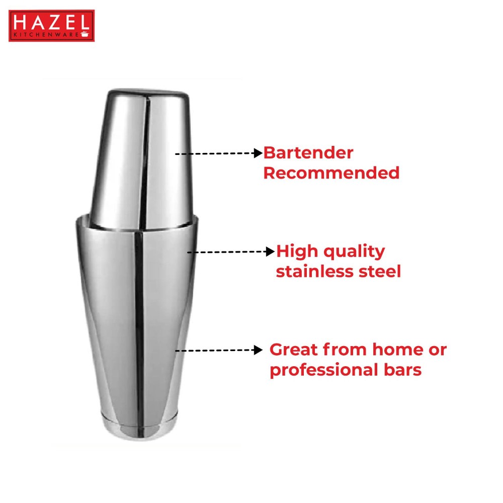 HAZEL Stainless Steel Glass Cocktail shaker | Cocktail Drink Shaker for Party, Set of 2, Small and Large