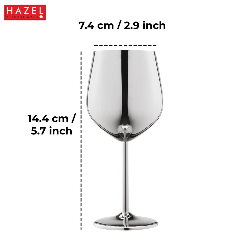 HAZEL Stainless Steel Goblet Wine Glass | Gin Goblets Glass for bar, 250 ML, Silver