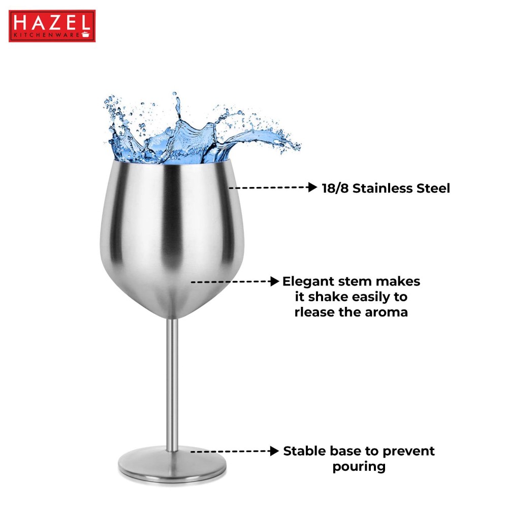 HAZEL Stainless Steel Goblet Wine Glass | Gin Goblets Glass for bar, 250 ML, Set of 2, Silver