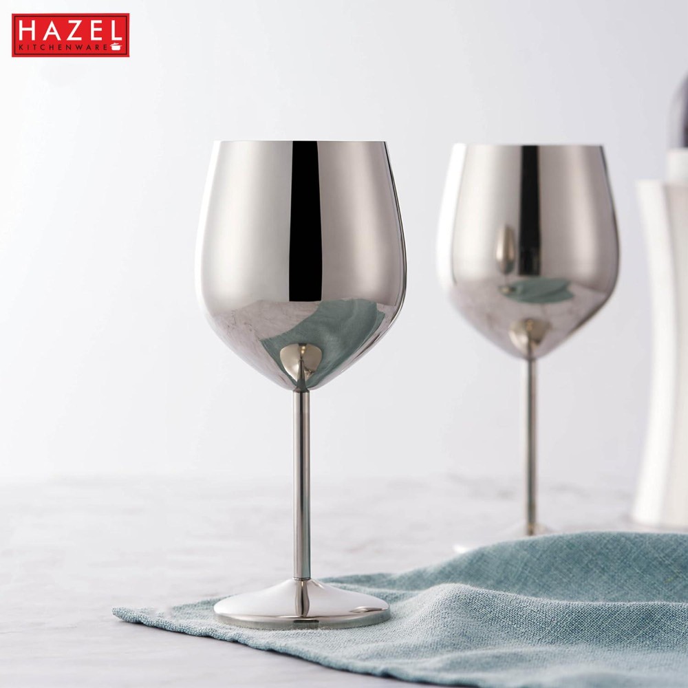 HAZEL Stainless Steel Goblet Wine Glass | Gin Goblets Glass for bar, 250 ML, Set of 6, Silver