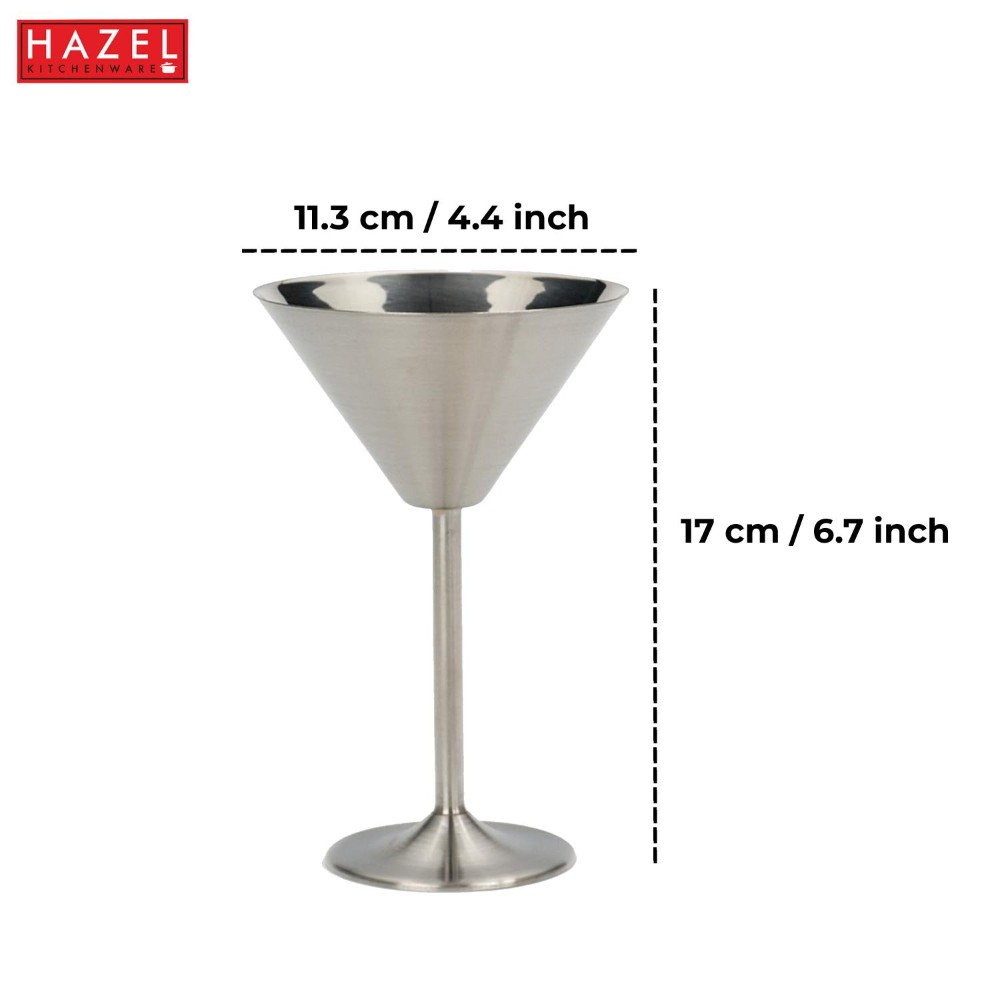 HAZEL Stainless Steel Martini Drinking Glass | Martini Glass for Serving, 200 ML, Silver