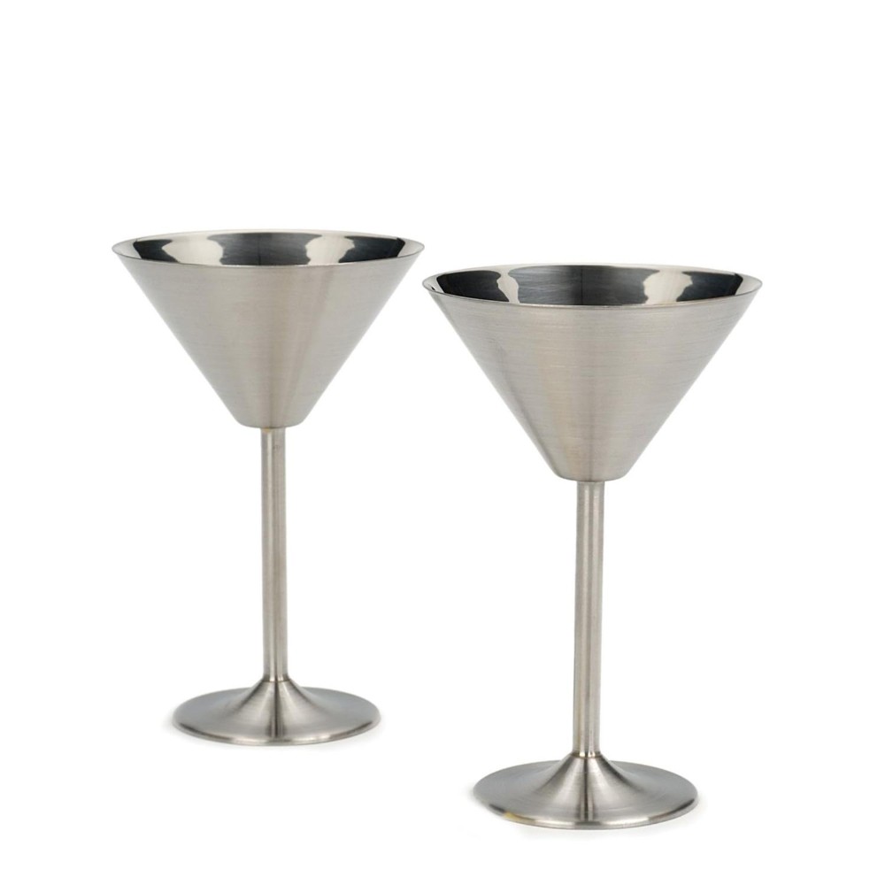 HAZEL Stainless Steel Martini Drinking Glass | Martini Glass for Serving, 200 ML, Set of 2, Silver