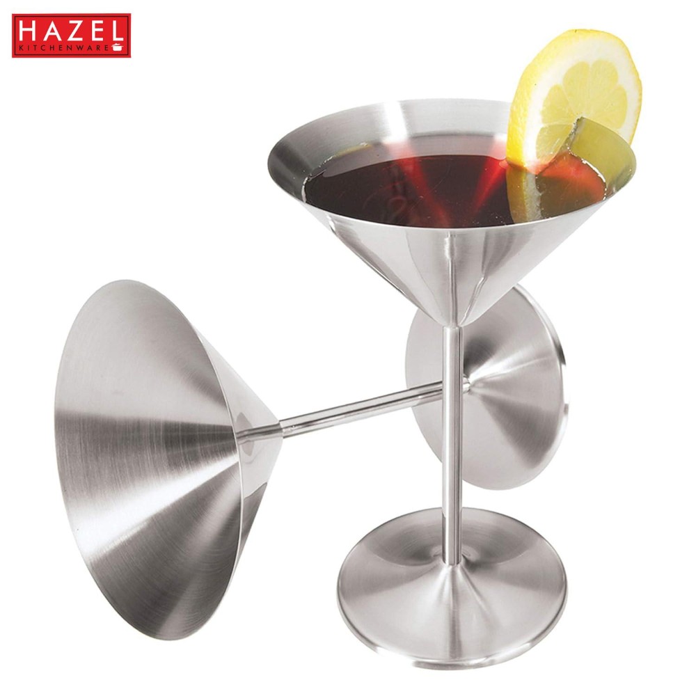 HAZEL Stainless Steel Martini Drinking Glass | Martini Glass for Serving, 200 ML, Set of 2, Silver