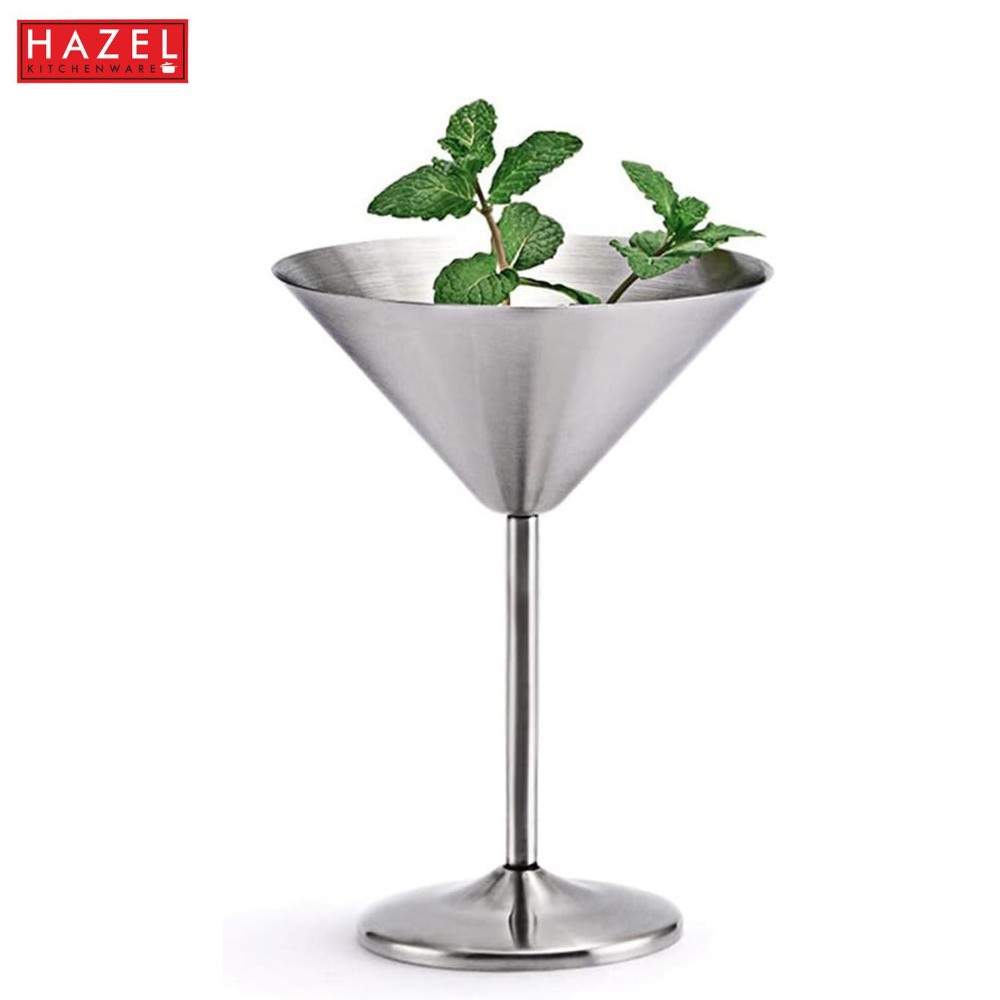 HAZEL Stainless Steel Martini Drinking Glass | Martini Glass for Serving, 200 ML, Set of 2, Silver