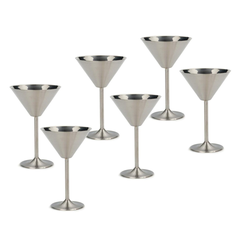 HAZEL Stainless Steel Martini Drinking Glass | Martini Glass for Serving, 200 ML, Set of 6, Silver