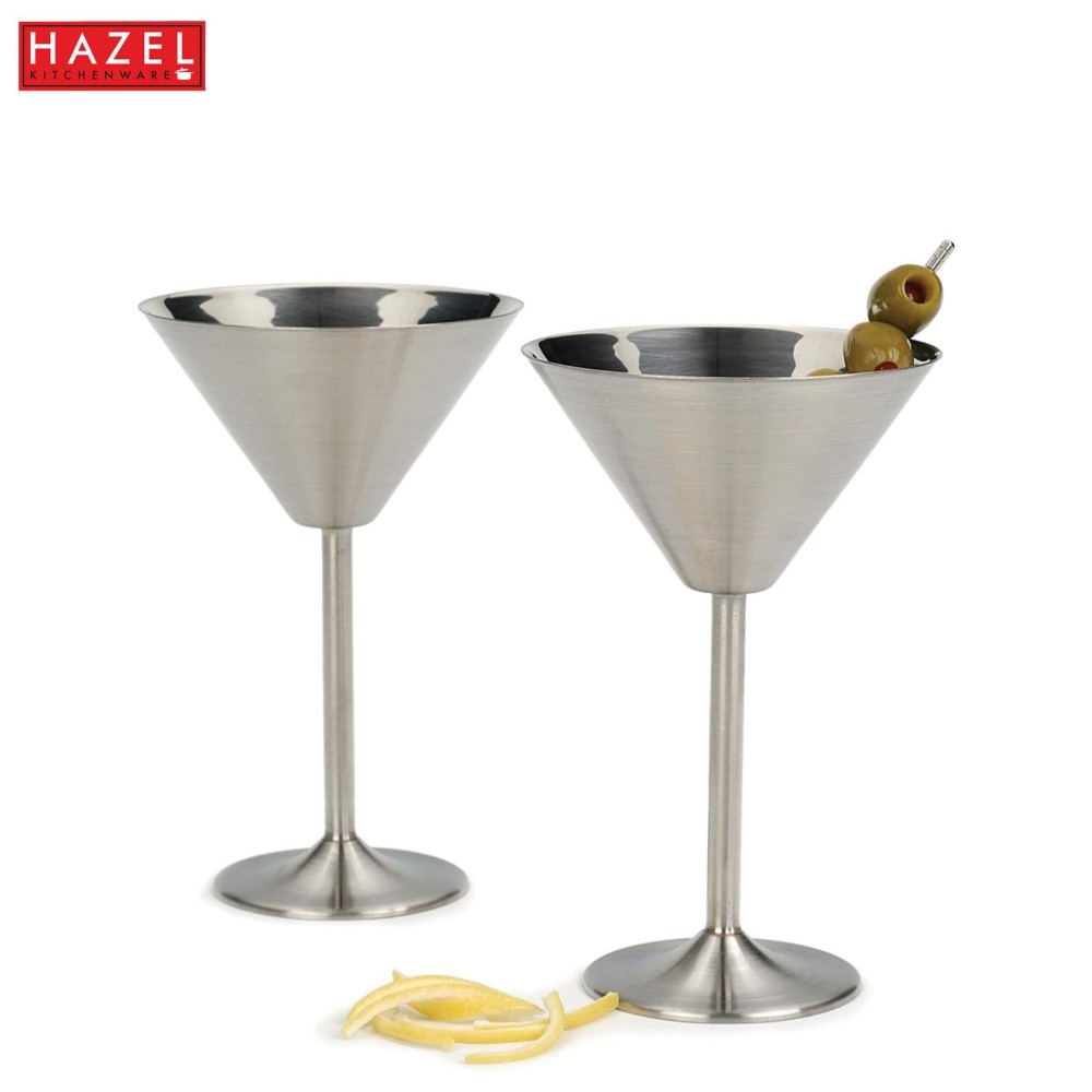 HAZEL Stainless Steel Martini Drinking Glass | Martini Glass for Serving, 200 ML, Set of 6, Silver