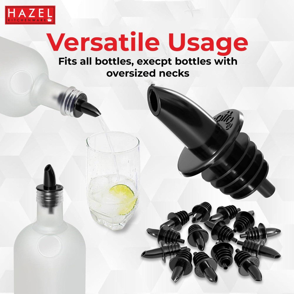 HAZEL Plastic Bottle Pourer | Plastic Pourer for all bottles, Set of 2, Black