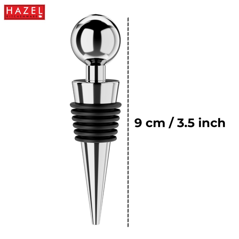 HAZEL Stainless Steel bottle cork | Wine Bottle Stopper with Rubber Grip, Silver