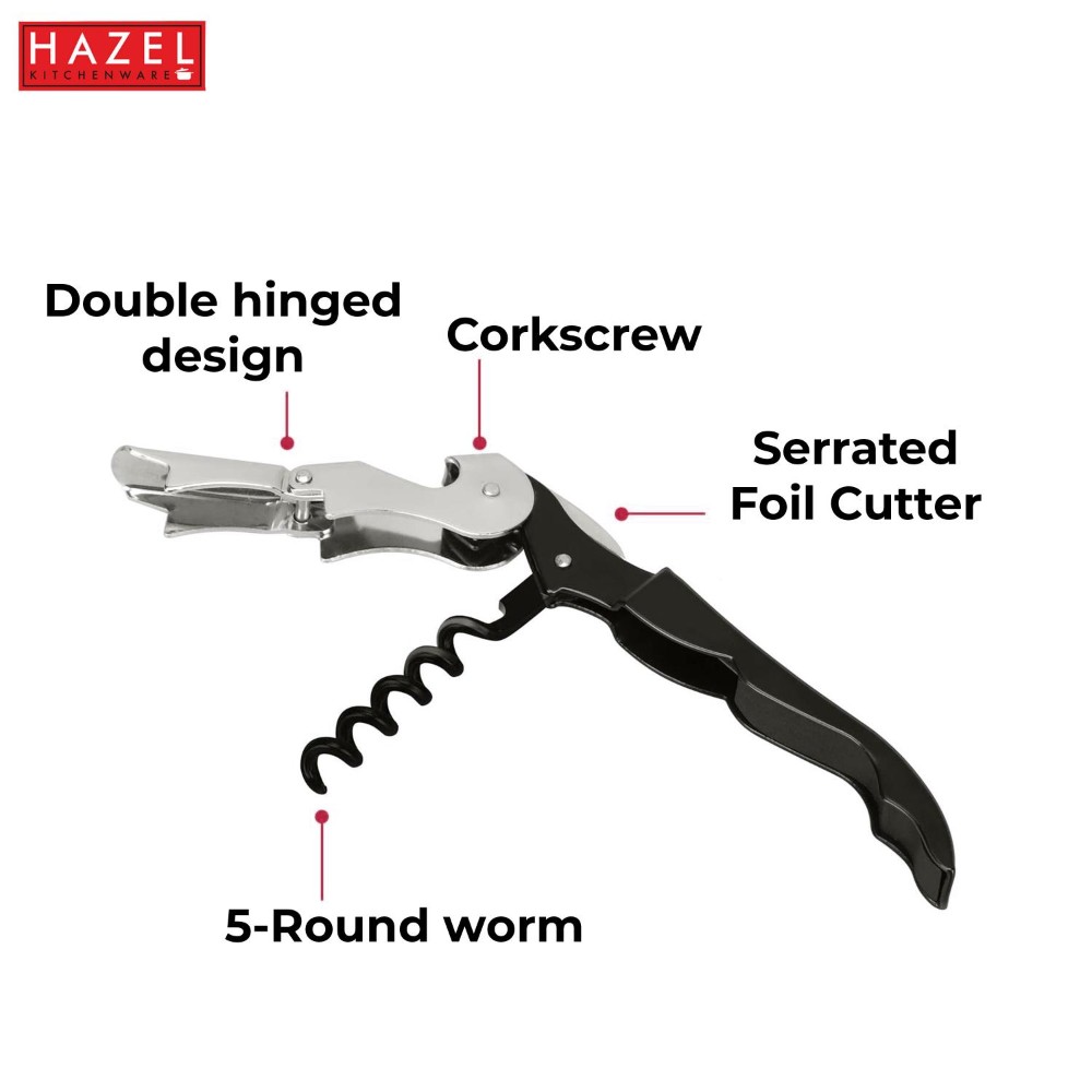 HAZEL Stainless Steel Wine Bottle Opener | Opener for Wine Bottle with Handle, Silver