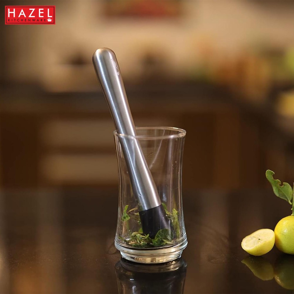 HAZEL Stainless Steel Cocktail Muddler | Bar Tools Muddle with Easy Grip