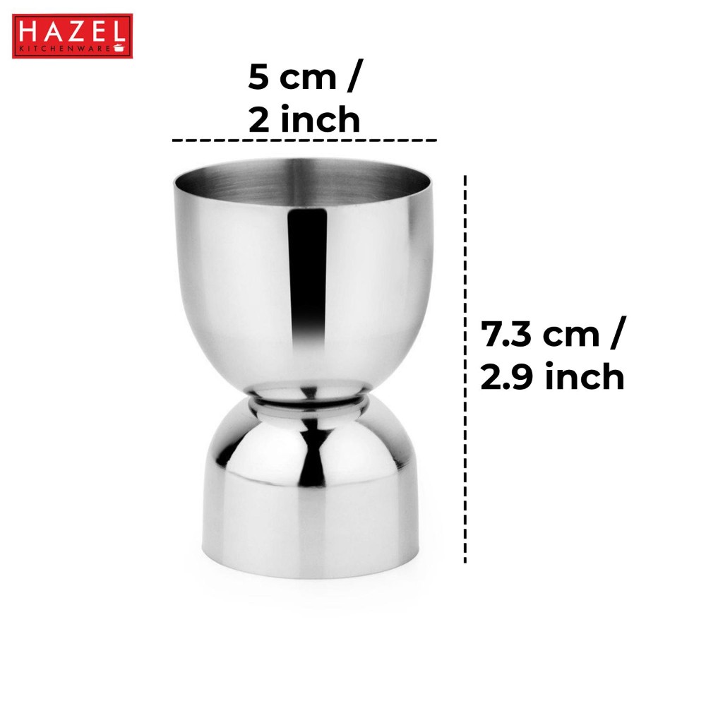 HAZEL Stainless Steel Peg Measure Jigger | Double Sided Round Jigger Measure, 50 ML, Set of 2